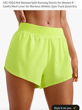 CRZ YOGA Women's Mid-Waist Athletic Shorts in Neon Yellow Size M